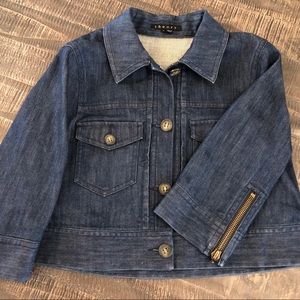 Theory Cropped Denim Swing Jacket w/ Zipper Sleeve